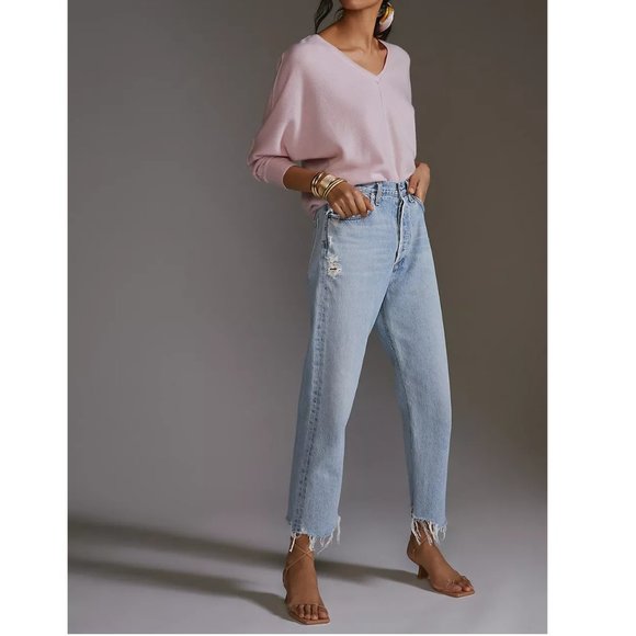 Anthropologie Pilcro V-Neck Open-Back 100% Cashmere Sweater Pink - Small - Picture 10 of 10